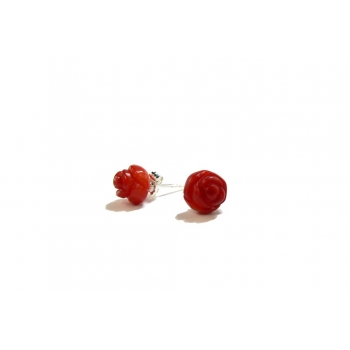 Red Coral Carved Rose-Shaped Earrings